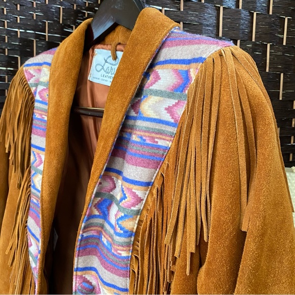 Vtg Lariat Genuine Suede Leather Fringe Jacket - Picture 6 of 10